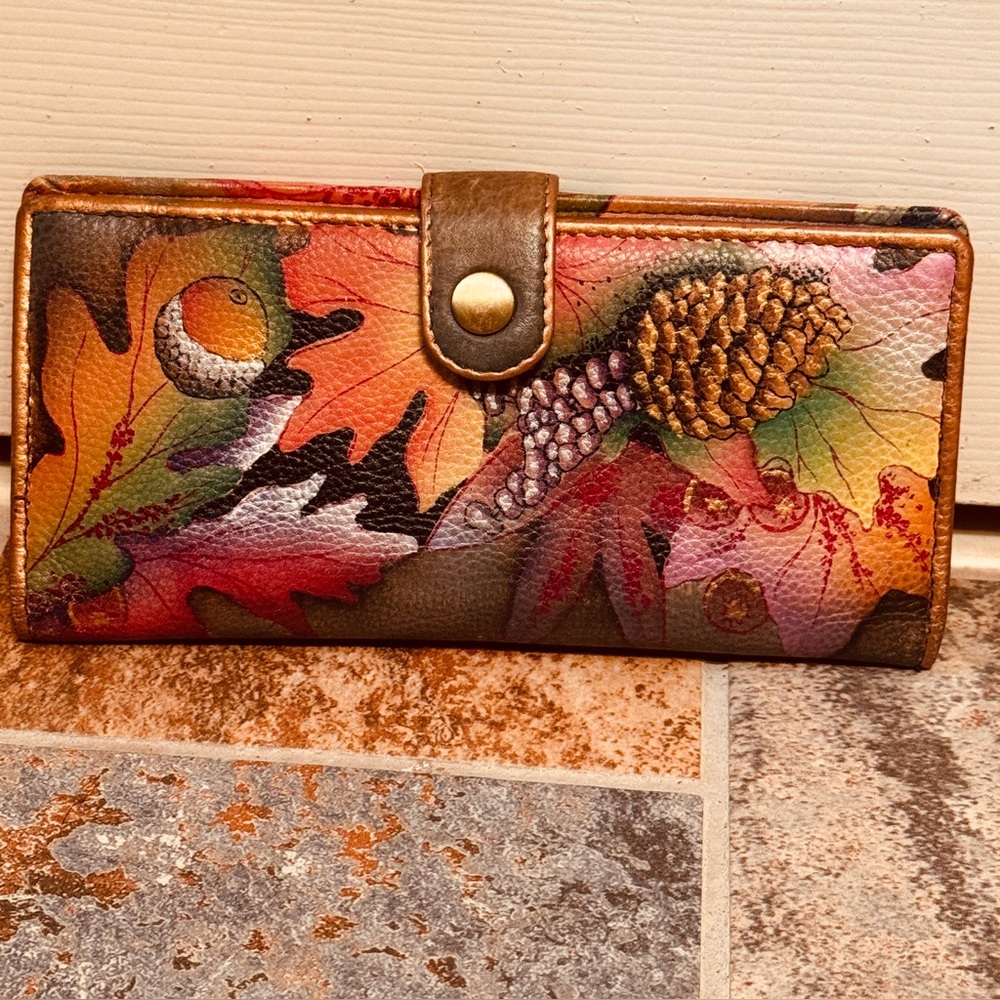 Gorgeous Anuschka Women's Leather Hand Painted Bi-Fold Wallet Fall Fiesta!